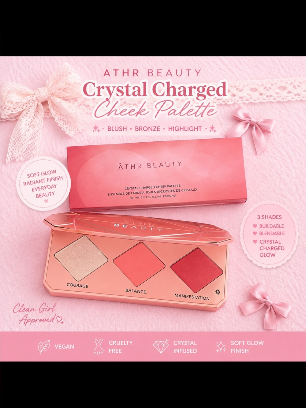 ATHR Beauty Crystal Charged Cheek Palette Vegan Blush Bronzer Highlighter